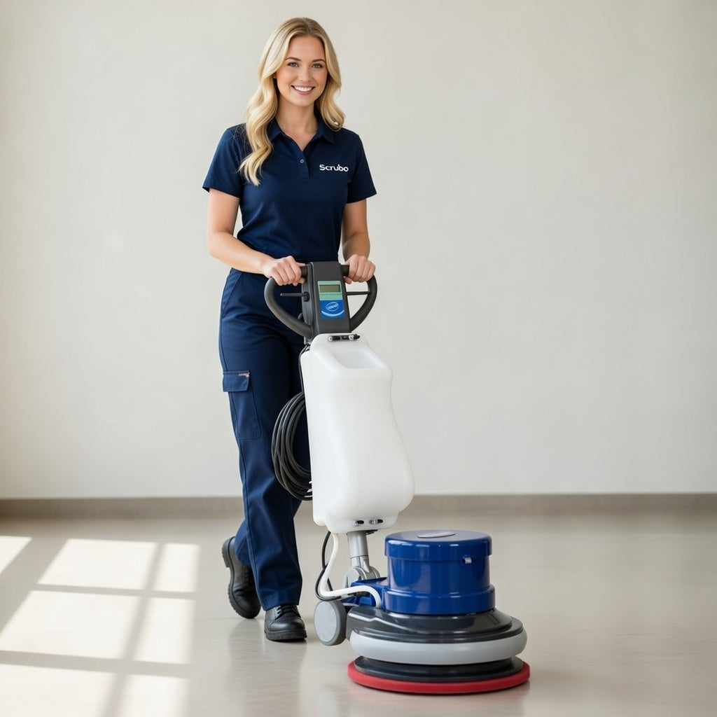 woman operating floor polisher